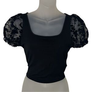 SHEIN Black Floral Puff Sleeve Blouse Size Small